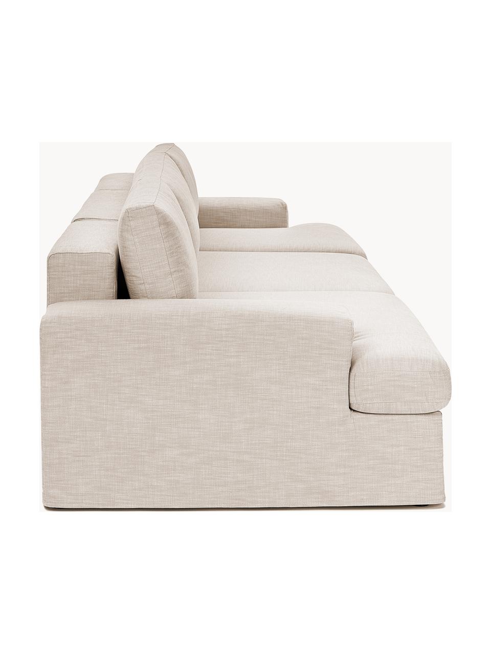 Modulares Sofa Russell (4-Sitzer) mit abnehmbaren Bezügen, Bezug: 100% Baumwolle Der strapa, Gestell: Massives Kiefernholz, Spe, Füße: Kunststoff Dieses Produkt, Webstoff Beige, B 309 x T 103 cm