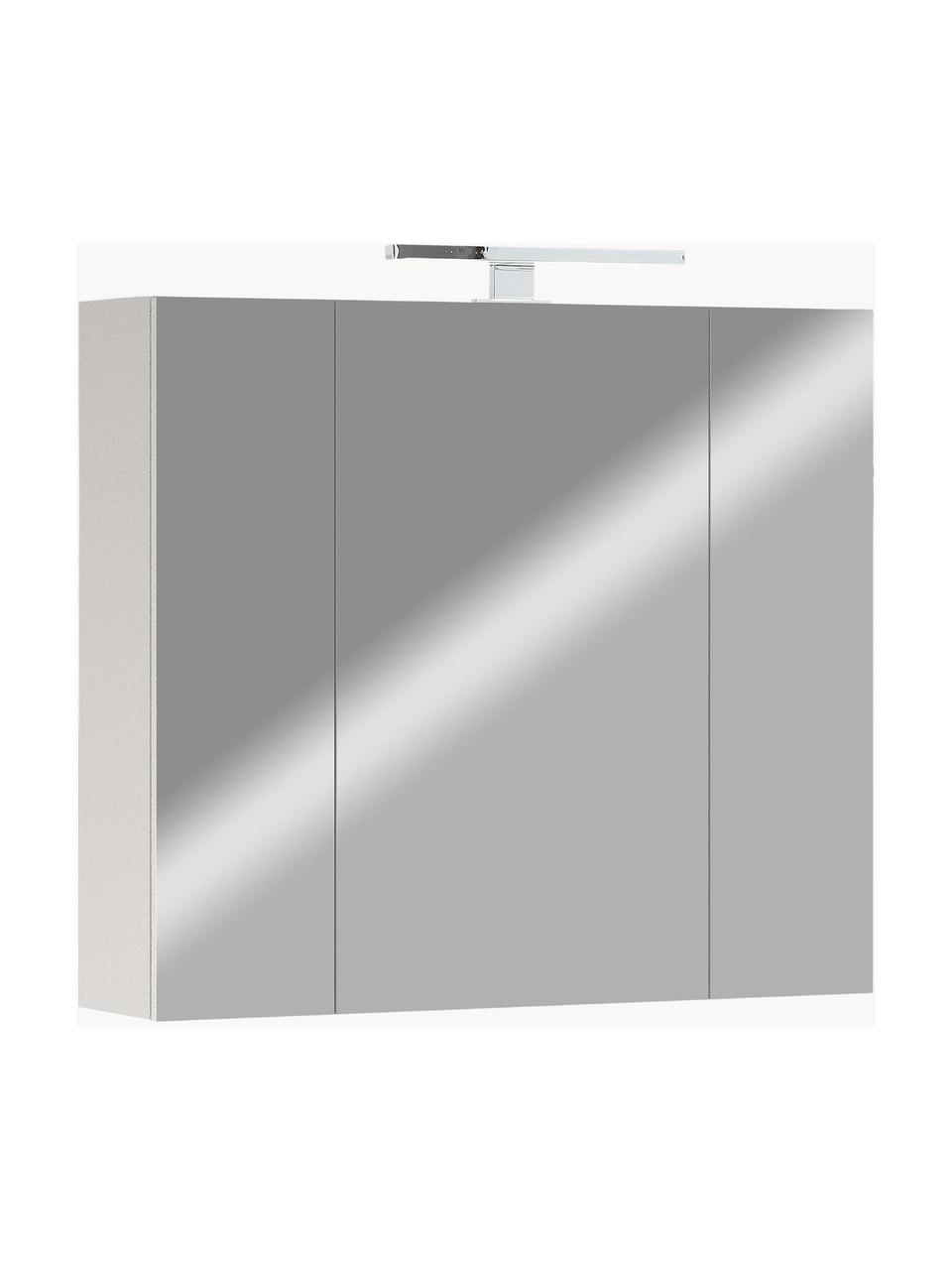 Bad-Spiegelschrank Elisa mit LED-Beleuchtung, Korpus: Spanplatte, melaminbeschi, Spiegelfläche: Spiegelglas, Off White, Silberfarben, B 76 x H 71 cm