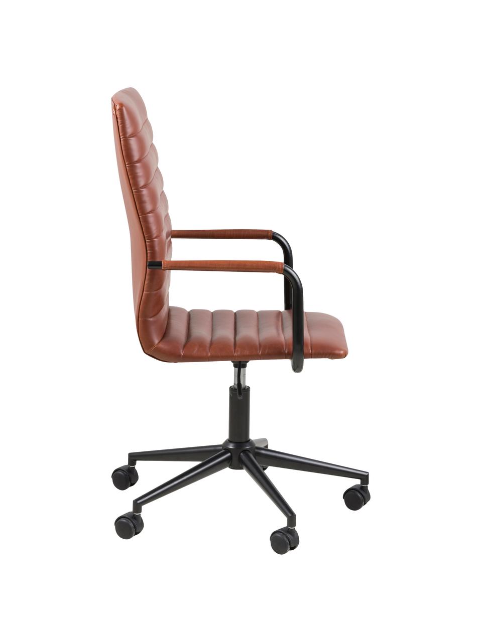 Kunstleder-Schreibtischstuhl Winslow, höhenverstellbar, Bezug: Kunstleder (Polyurethan), Sitzfläche: 24 kg/m³, Rückenlehne: 18 kg/m³, Gestell: Metall, pulverbeschichtet, Kunstleder Cognac, B 45 x T 58 cm