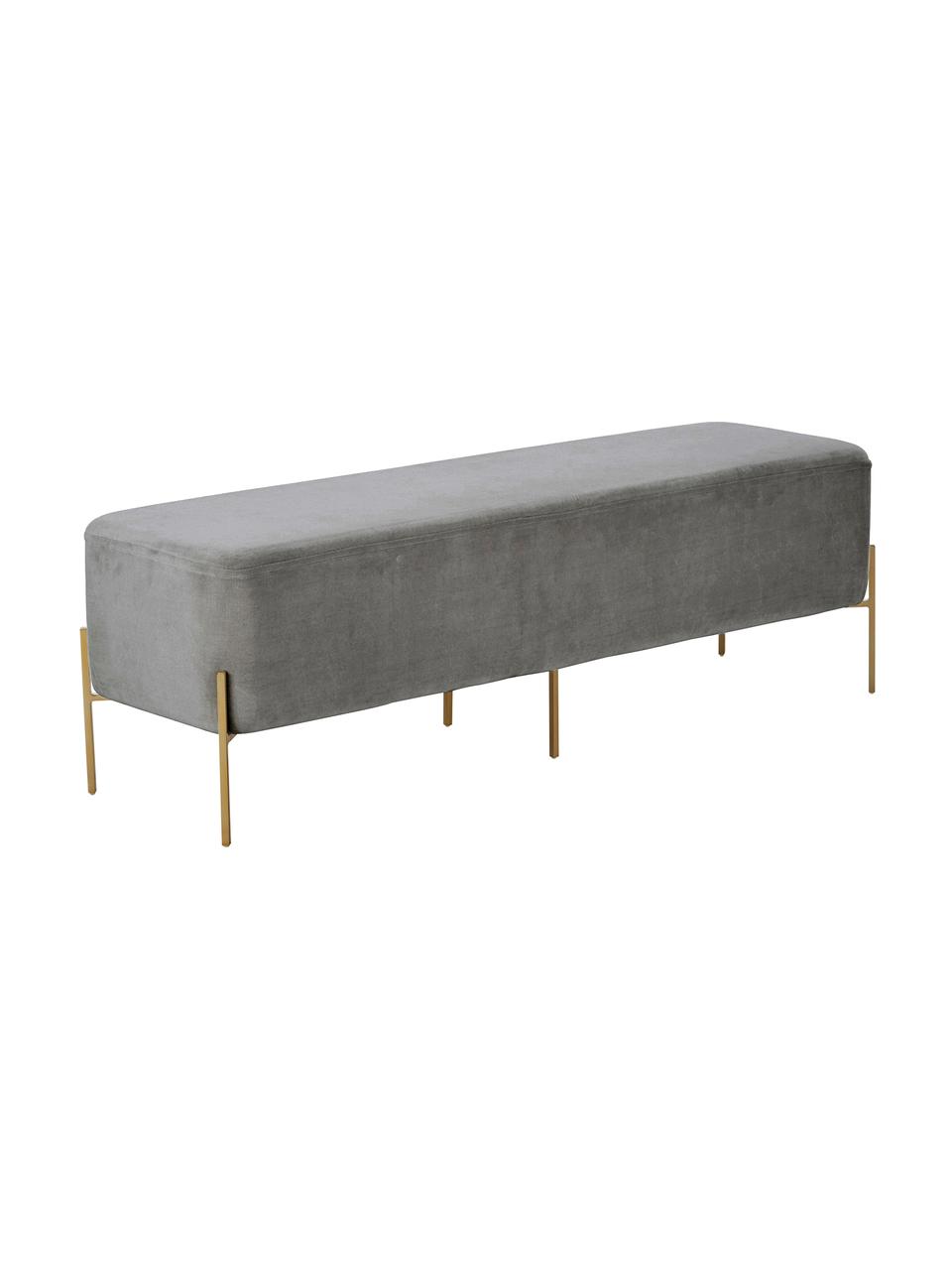 Banquette en velours Harper, Revêtement : gris foncé Pieds : couleur dorée, mat, larg. 140 x haut. 45 cm