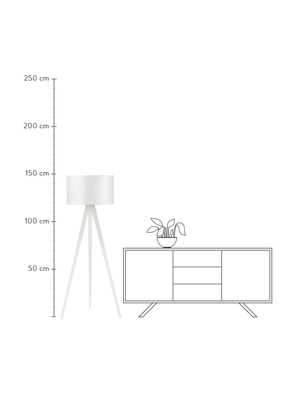 Lampada treppiede da terra scandi in legno massiccio Jake, Paralume: lino, Gambe: legno di frassino certifi, Bianco, Ø 60 x Alt. 150 cm