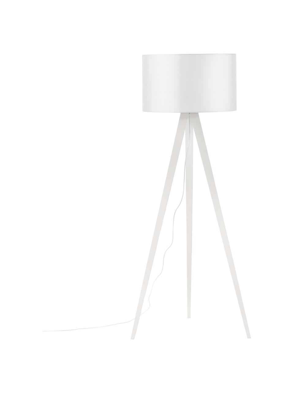 Lámpara de pie trípode de madera maciza Jake, estilo escandinavo, Pantalla: lino, Cable: plástico, Blanco, Ø 60 x Al 150 cm