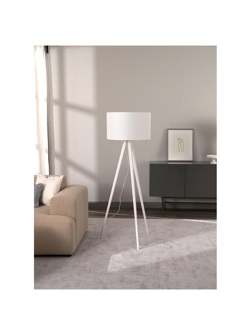 Lampadaire trépied scandinave bois massif Jake, Blanc, Ø 60 x haut. 150 cm