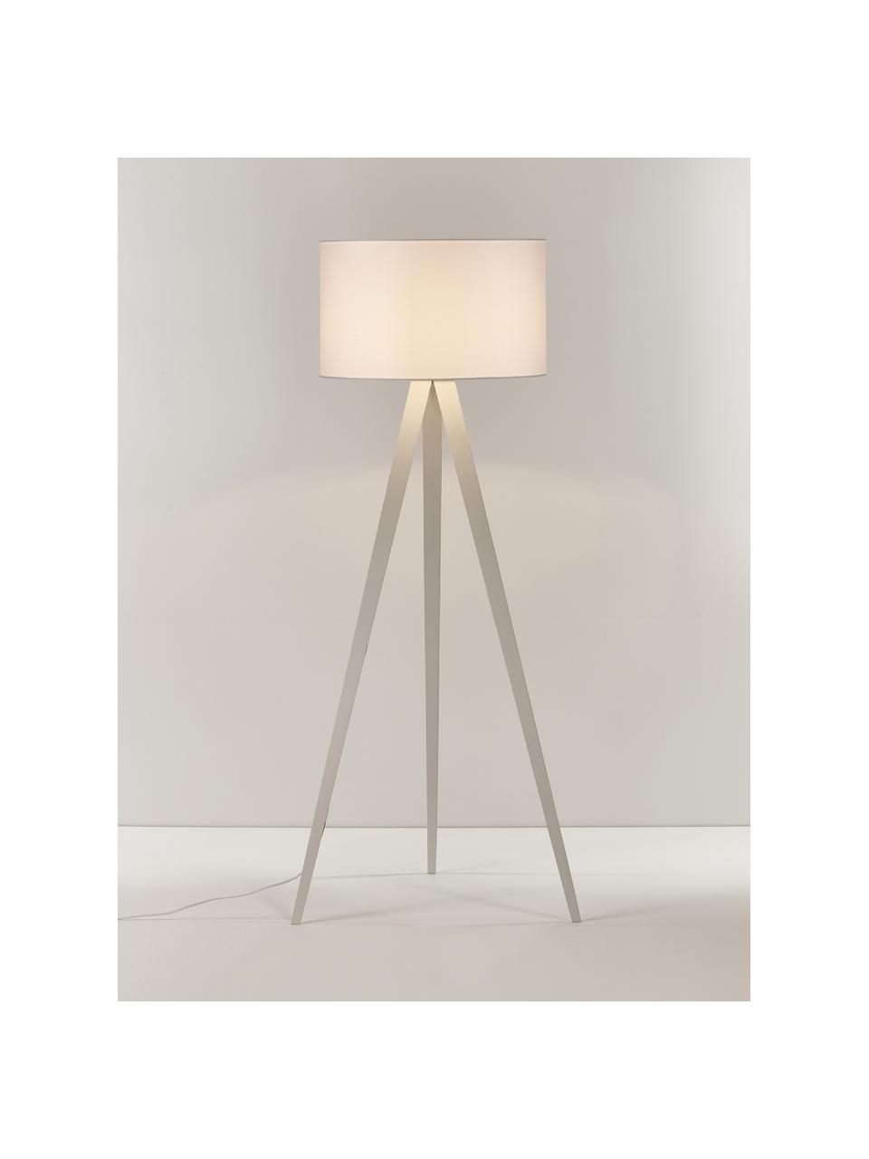 Lampadaire trépied scandi en bois massif Jake, Blanc, haut. 150 cm