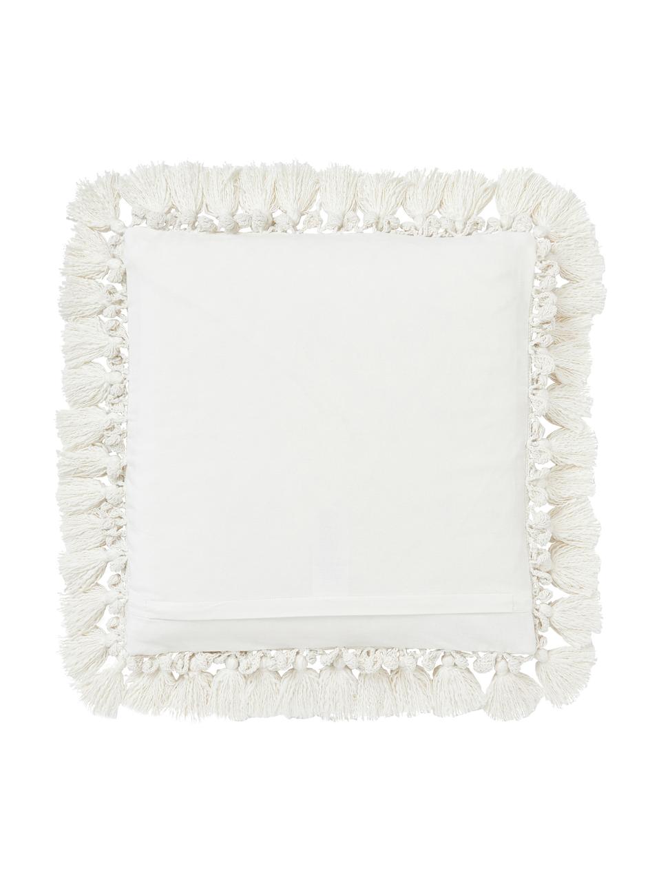 Baumwoll-Kissenhülle Adrian mit Quasten, Cremeweiß, B 45 x L 45 cm