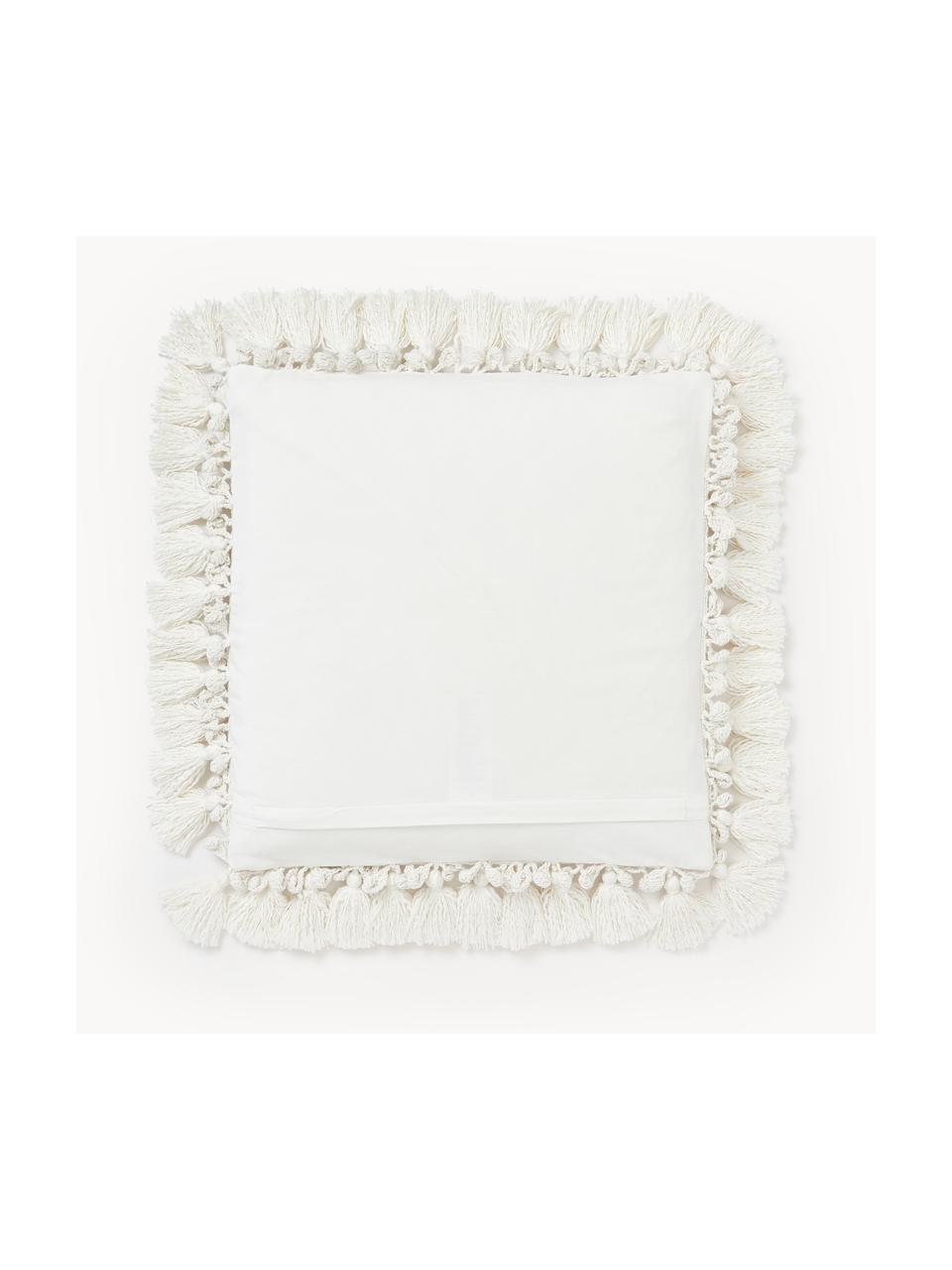 Funda de cojín de algodón con borlas Adrian, Off White, An 45 x L 45 cm