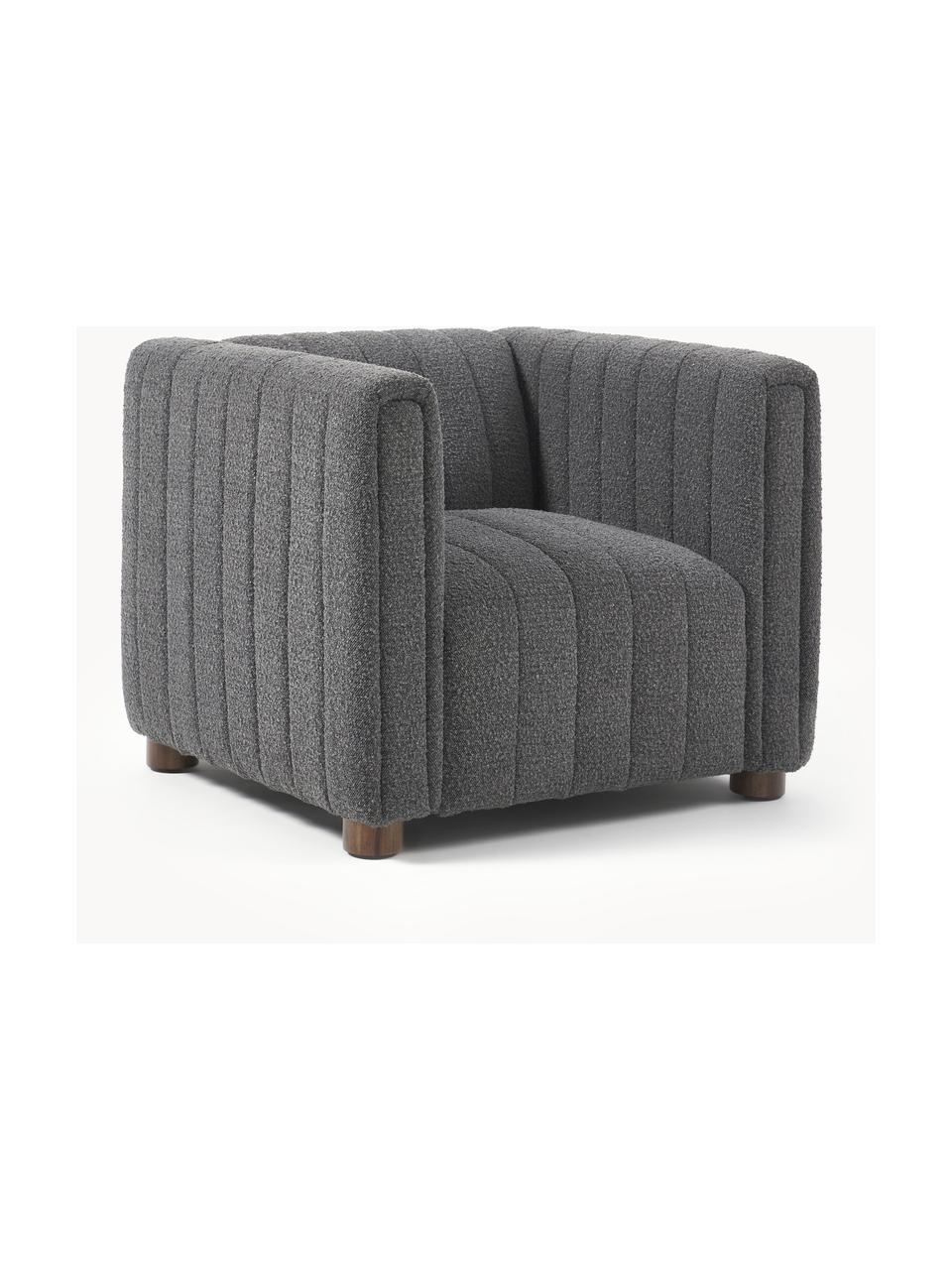 Bouclé fauteuil Antonio in antraciet met houten poten, Bekleding: bouclé (100 % polyester), Frame: massief hout, multiplex, Poten: eikenhout, Bouclé antraciet, B 88 x H 71 cm