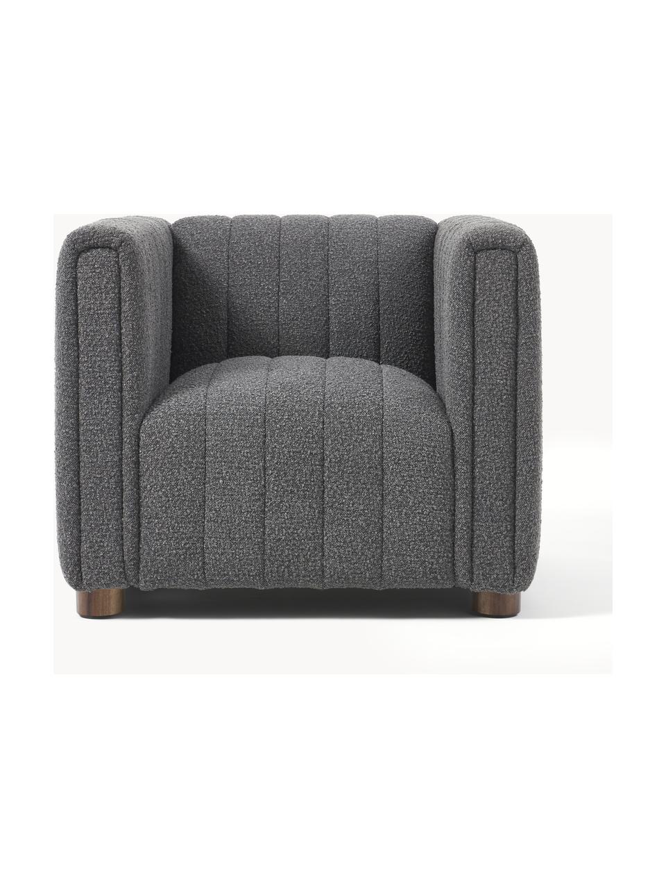 Bouclé fauteuil Antonio in antraciet met houten poten, Bekleding: bouclé (100 % polyester), Frame: massief hout, multiplex, Poten: eikenhout, Bouclé antraciet, B 88 x H 71 cm