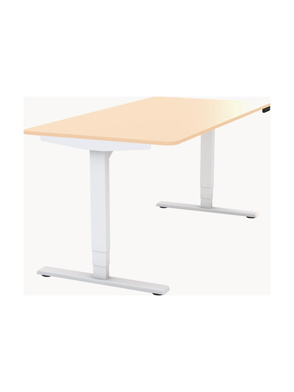 Höhenverstellbarer Schreibtisch Y-Line, Gestell: Metall, pulverbeschichtet, Tischplatte: Spanplatte, melaminharzbe, Hellbeige, Weiß, B 160 x T 80 cm