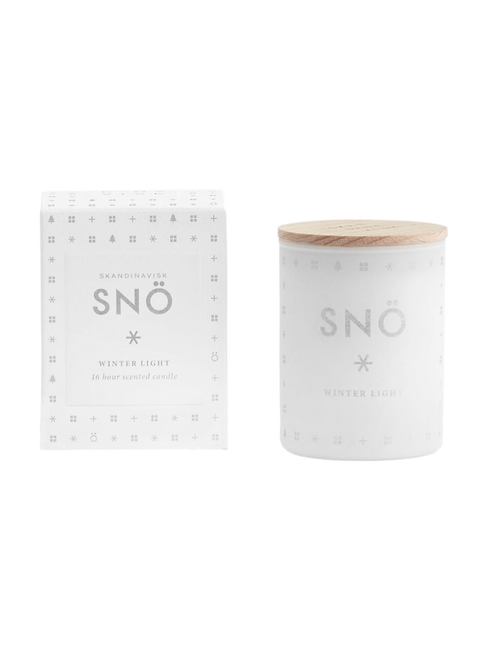 Vela perfumada Snö (frutas de invierno y madera), Recipiente: vidrio, Blanco, Tapa: madera de haya, Ø 4 x Al 6 cm