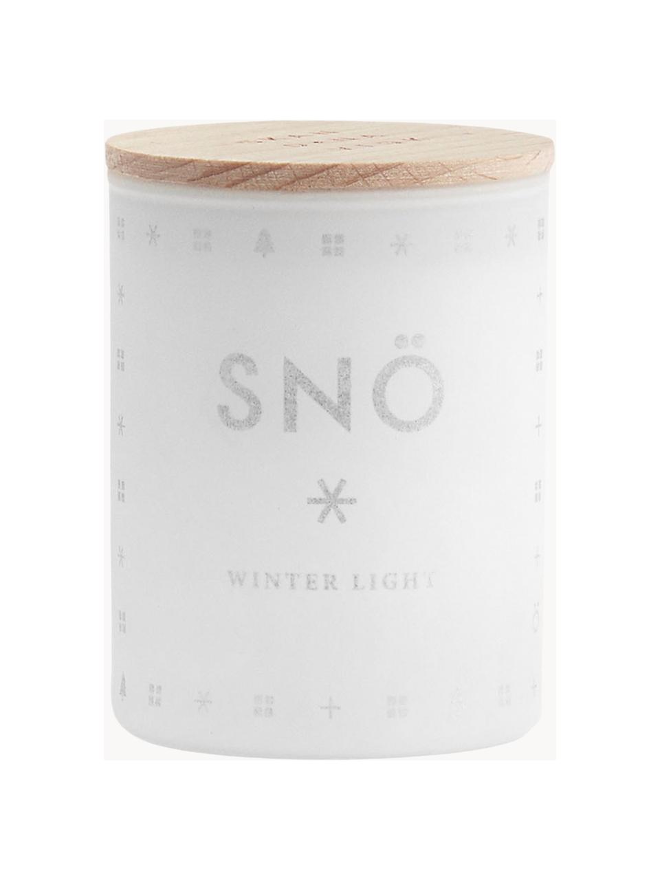 Vela perfumada Snö (frutas de invierno y madera), Recipiente: vidrio, Blanco, Tapa: madera de haya, Ø 4 x Al 6 cm