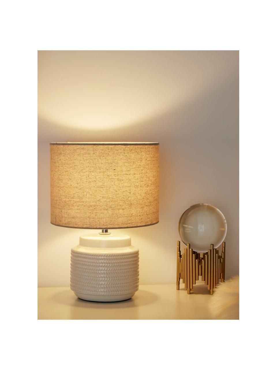 Lámpara de mesa pequeña Bright Soul, Pantalla: tela, Cable: plástico, Crema con borde oscuro, Ø 18 x Al 30 cm