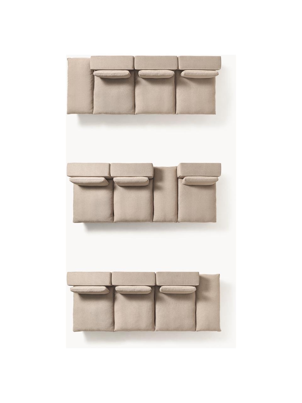 Modulares XL-Sofa Felix (3-Sitzer) mit Hocker, Bezug: 100 % Polyester Der strap, Gestell: Massives Kiefern- und Fic, Füße: Kunststoff Dieses Produkt, Webstoff Beige, B 360 x T 140 cm