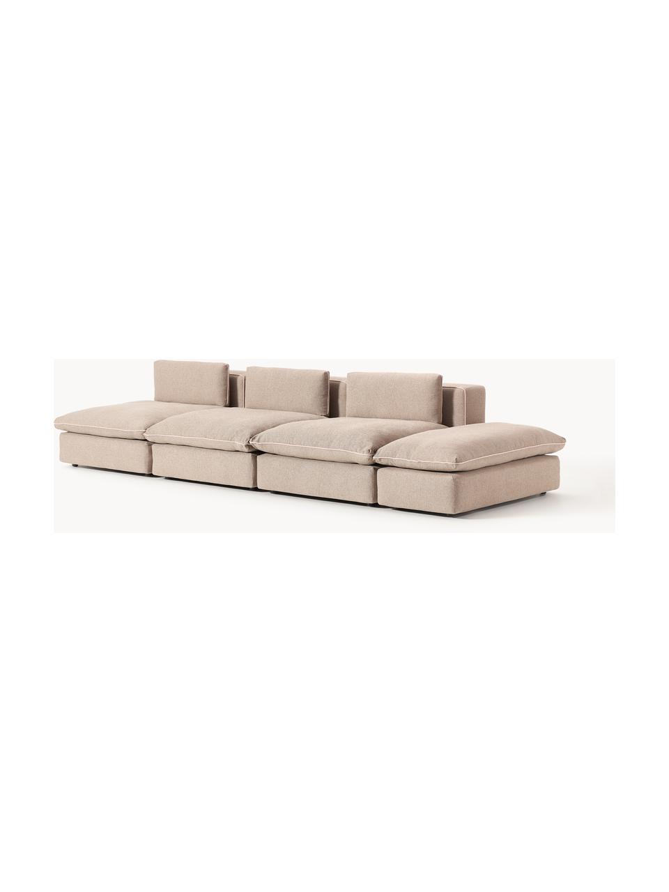 Canapé 3 places modulable XL avec pouf Felix, Tissu beige, larg. 360 x prof. 140 cm