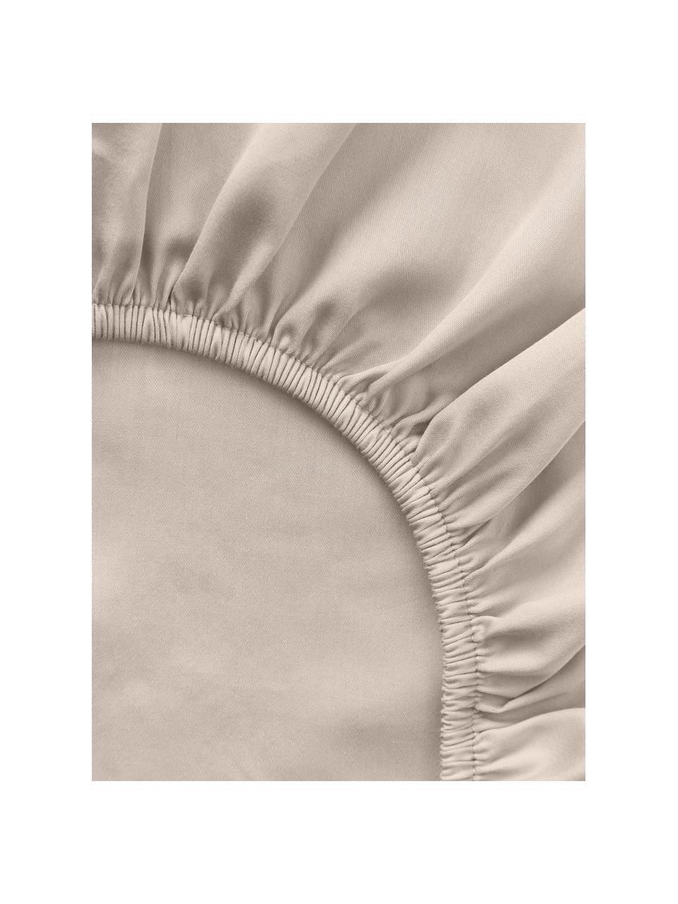 Drap-housse en satin de coton pour sommier tapissier Comfort, Beige clair, larg. 90 x long. 200 cm, haut. 35 cm