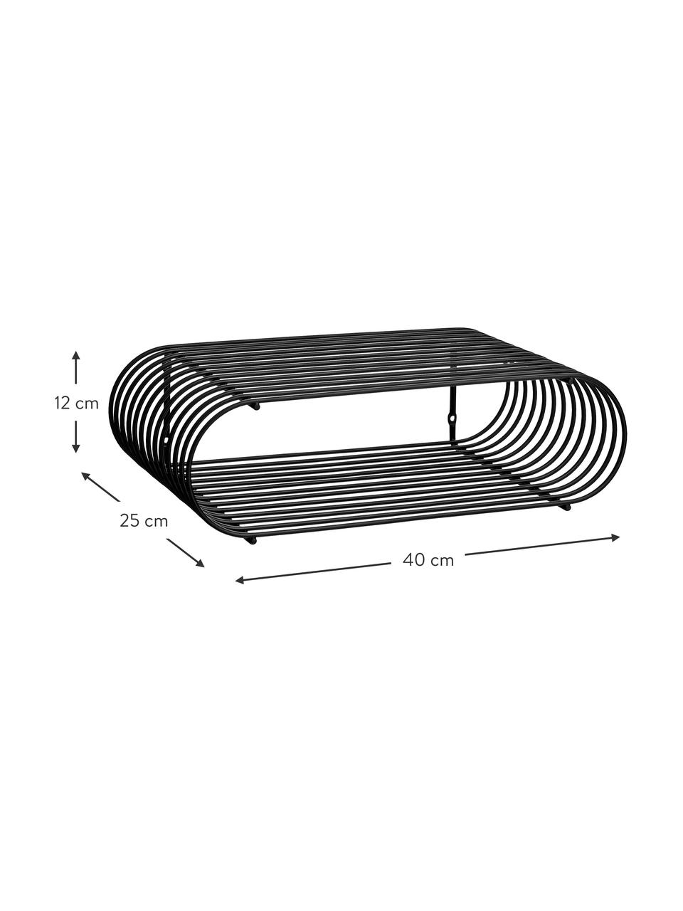 Kovový nástenný regál Curva, Š 40 cm, Kov s práškovým náterom, Čierna, Š 40 x V 12 cm