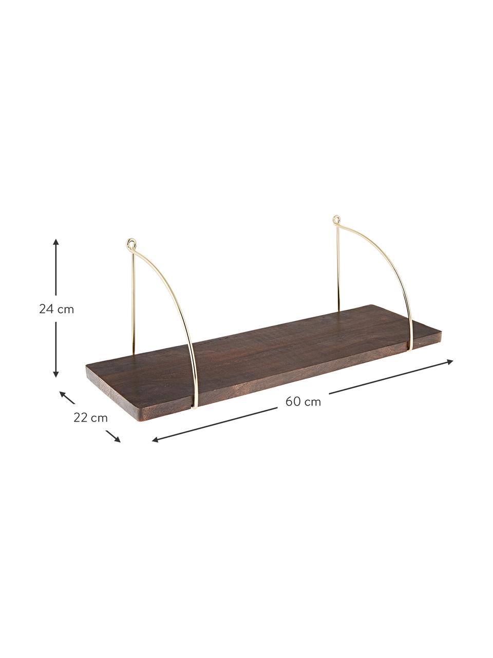 Mangoholz-Wandregal Porter, Regalboden: Massives Mangoholz, lacki, Mangoholz,, Goldfarben, 60 x 24 cm