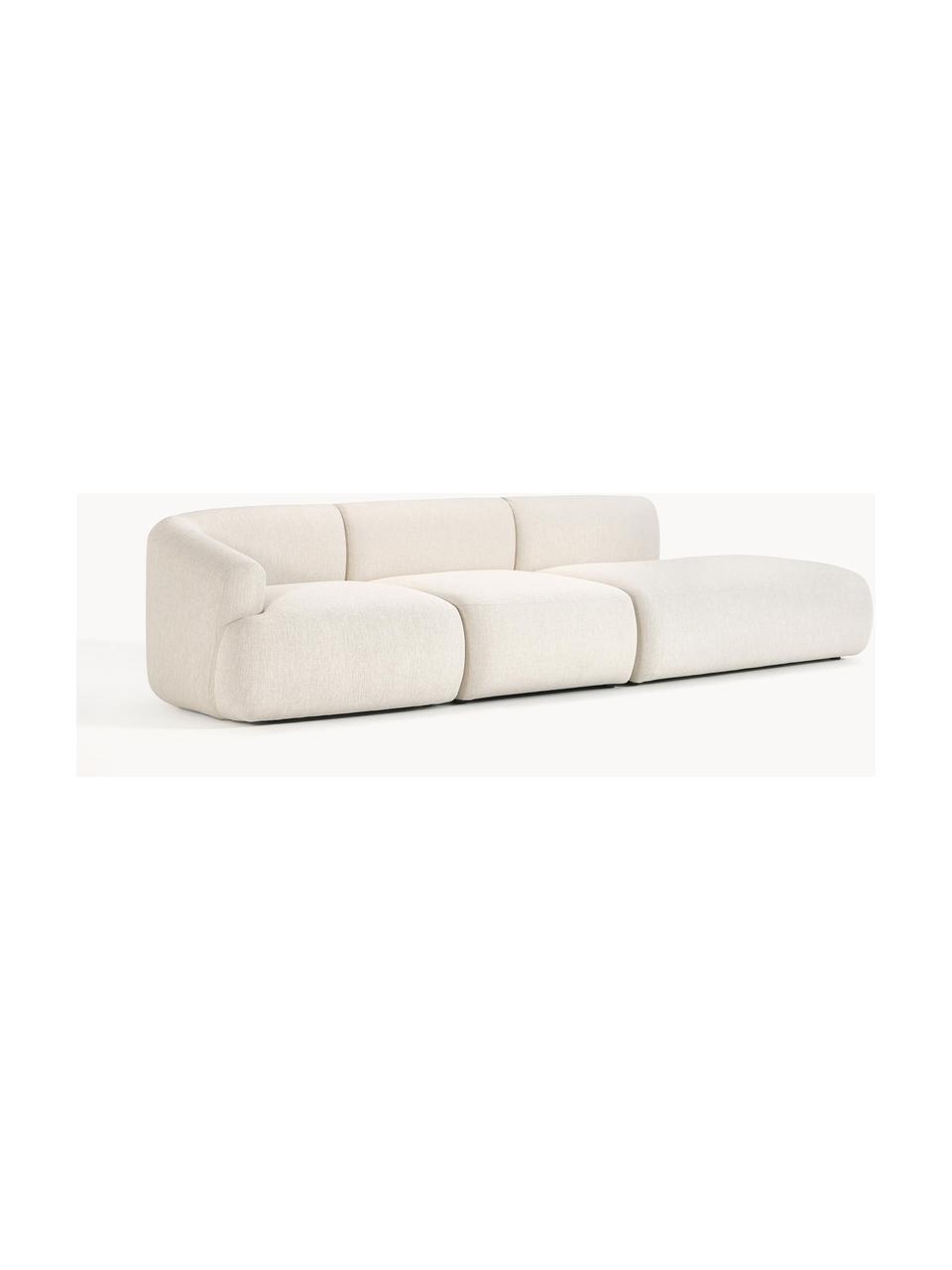 Modulaire XL chaise longue Sofia, Bekleding: 100% polypropyleen Met 25, Frame: sparrenhout, spaanplaat, , Poten: kunststof Dit product is , Geweven stof crèmewit, B 340 x D 103 cm, armleuning links