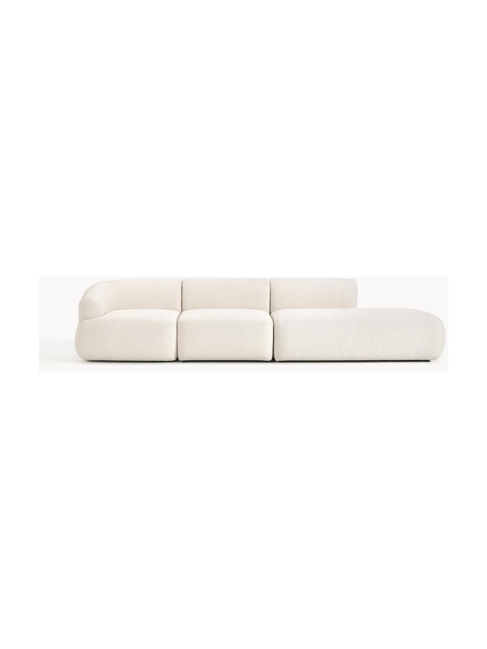 Modulaire XL chaise longue Sofia, Bekleding: 100% polypropyleen Met 25, Frame: sparrenhout, spaanplaat, , Poten: kunststof Dit product is , Geweven stof crèmewit, B 340 x D 103 cm, armleuning links