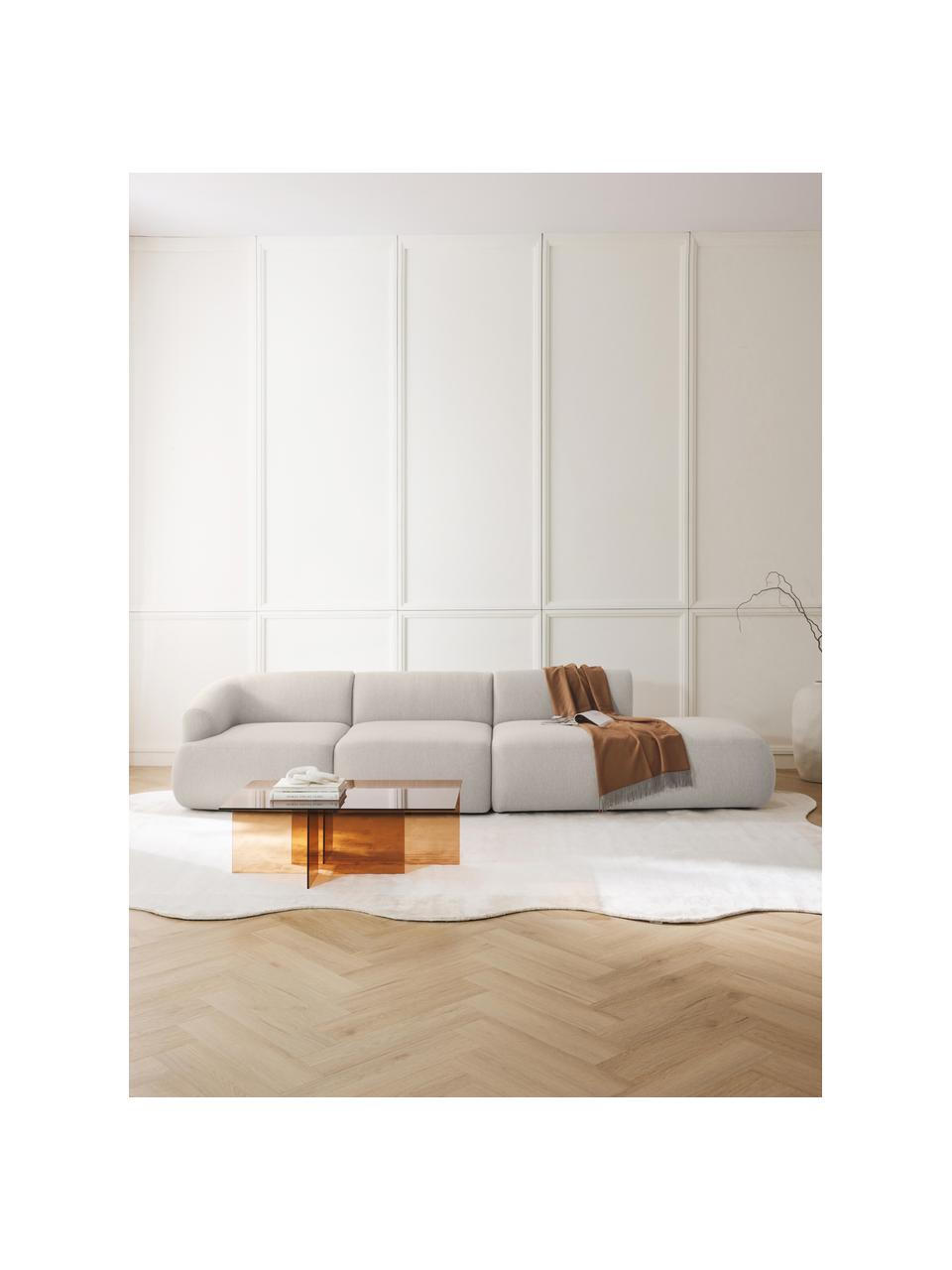 Chaise longue componibile XL Sofia, Rivestimento: 100% polipropilene Con 25, Struttura: legno di abete, truciolar, Piedini: plastica Questo prodotto , Tessuto bianco crema, Larg. 340 x Prof. 103 cm, schienale a sinistra