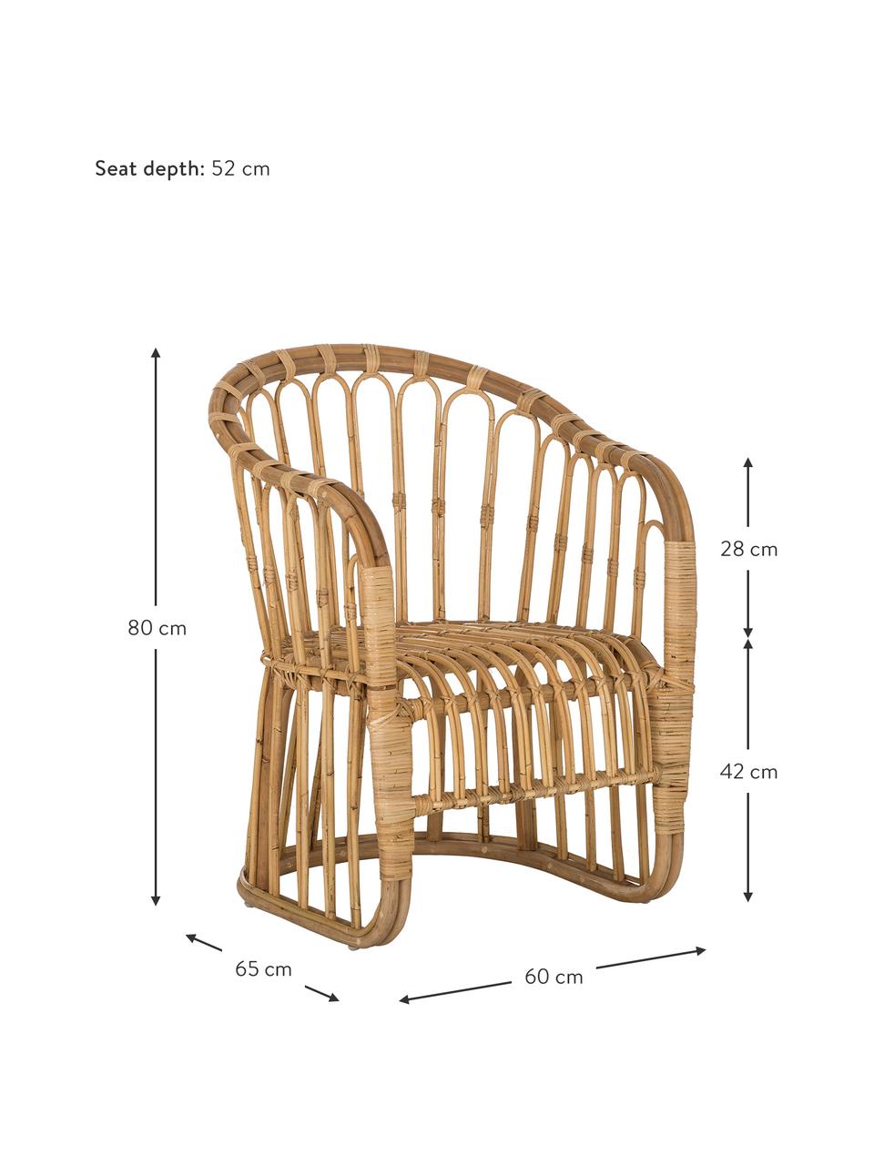 Rattan-Armlehnstuhl Palma, Rattan, Braun, B 60 x T 65 cm