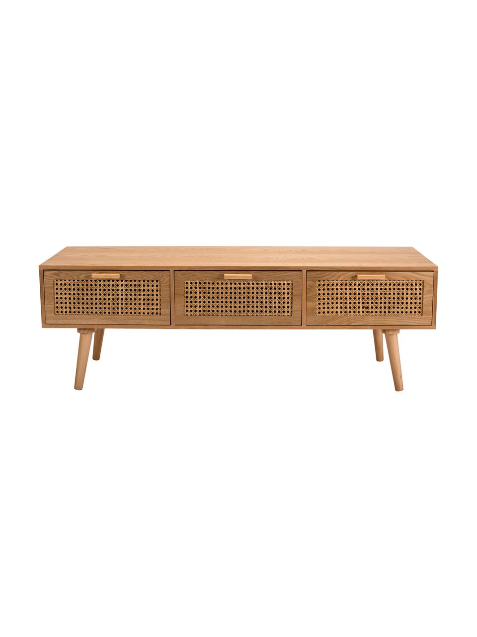 Tv-meubel Romeo van hout met Weens vlechtwerk, MDF, essenhoutfineer, Essenhoutkleurig, 120 x 40 cm