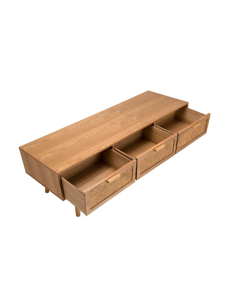 Tv-meubel Romeo van hout met Weens vlechtwerk, MDF, essenhoutfineer, Essenhoutkleurig, 120 x 40 cm