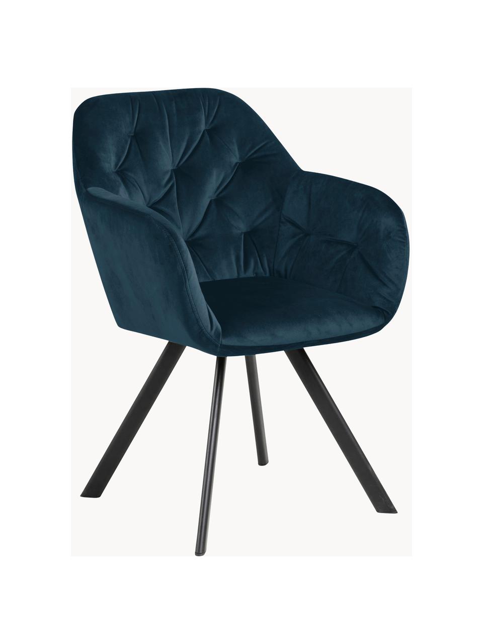 Otočná sametová židle s područkami Lucie, Tmavě modrá, Š 58 cm, H 62 cm