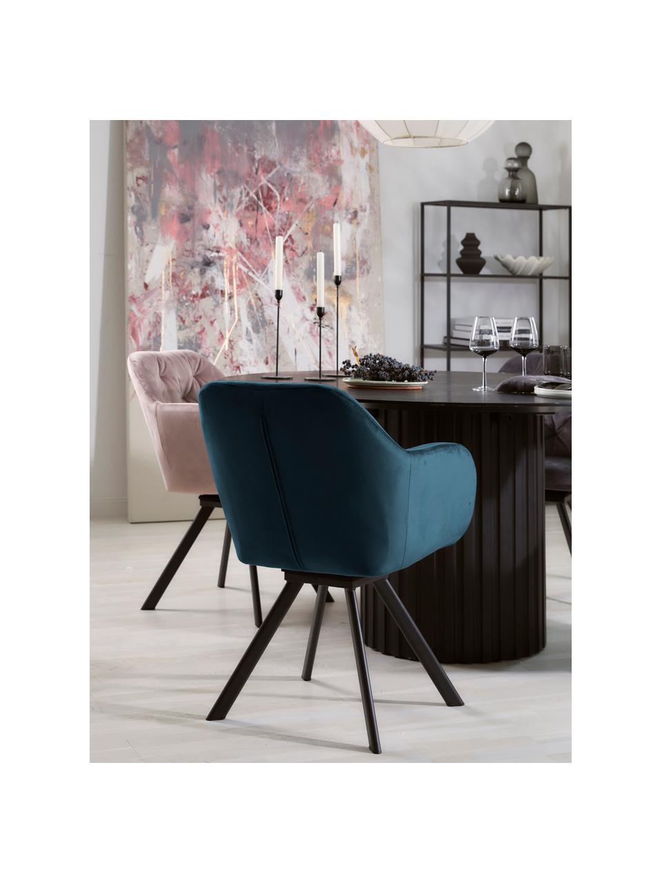 Chaise pivotante en velours Lucie, Velours bleu foncé, noir mat, larg. 58 x prof. 62 cm