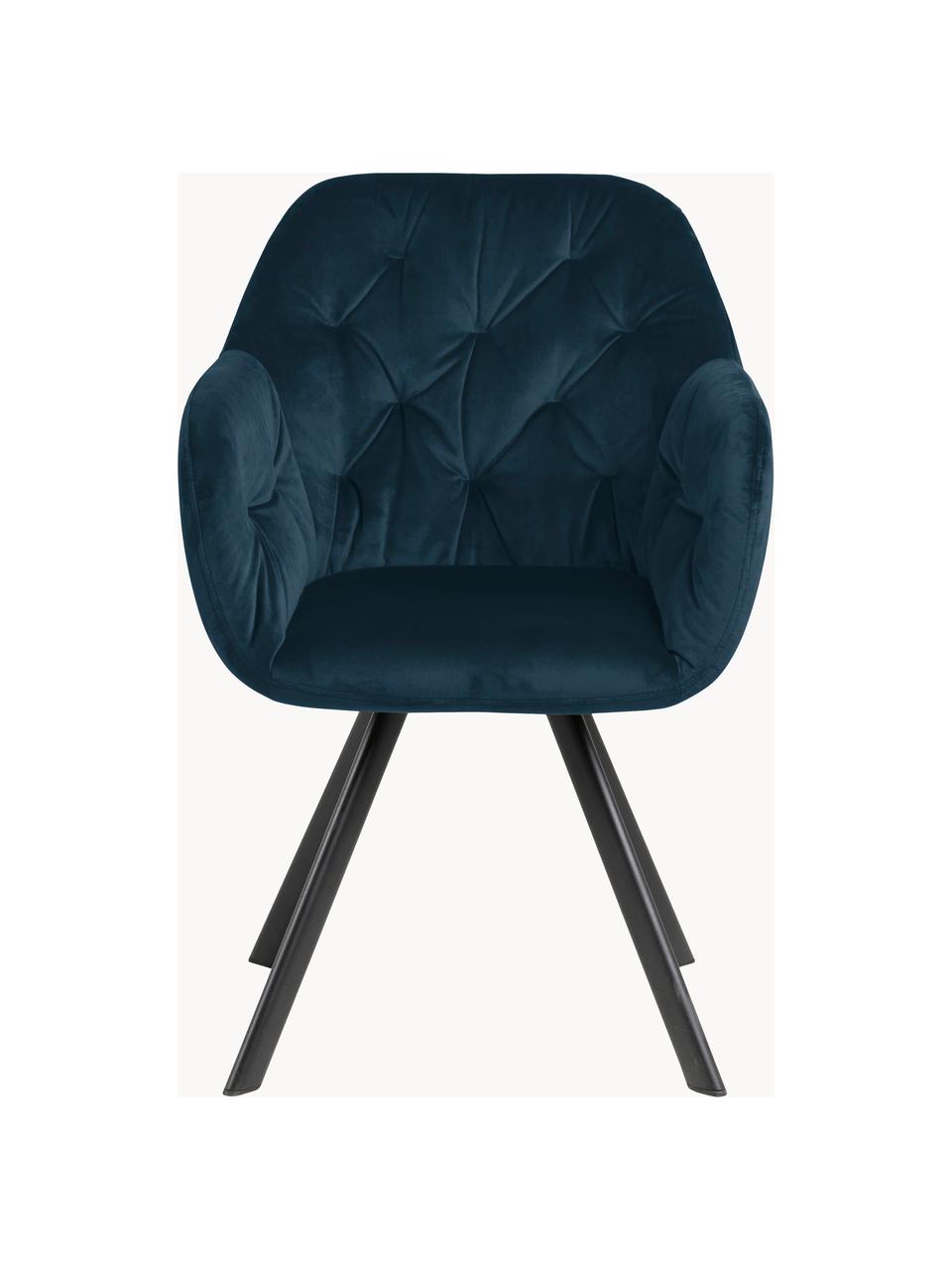 Chaise pivotante en velours Lucie, Velours bleu foncé, noir mat, larg. 58 x prof. 62 cm