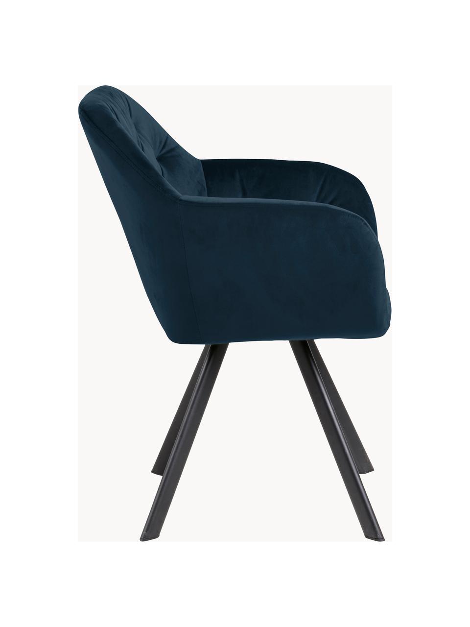 Chaise pivotante en velours Lucie, Velours bleu foncé, noir mat, larg. 58 x prof. 62 cm