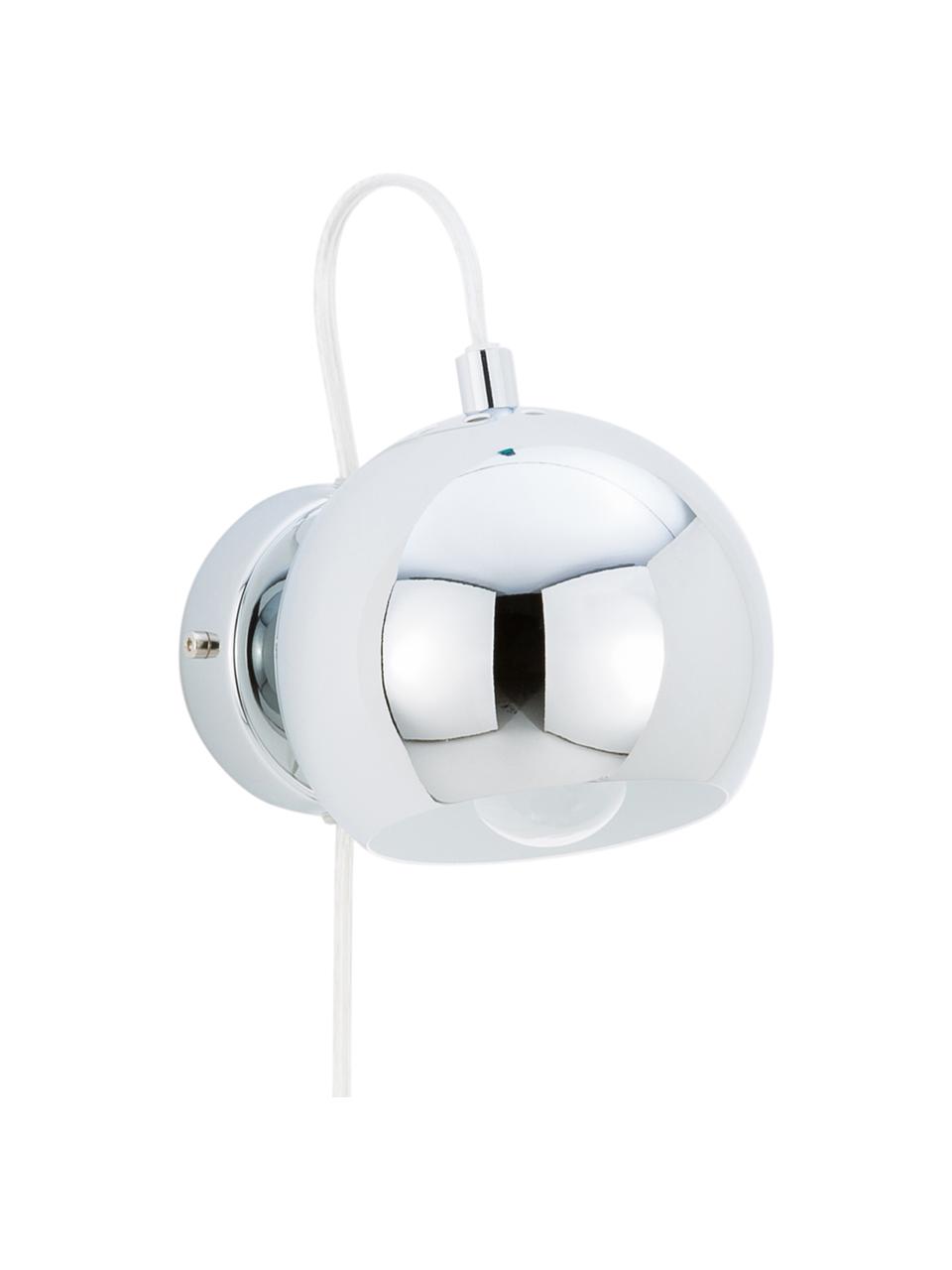 Wandlamp Ball met stekker, Lampenkap: verchroomd metaal, Chroomkleurig, hoogglans, 12 x 12 cm