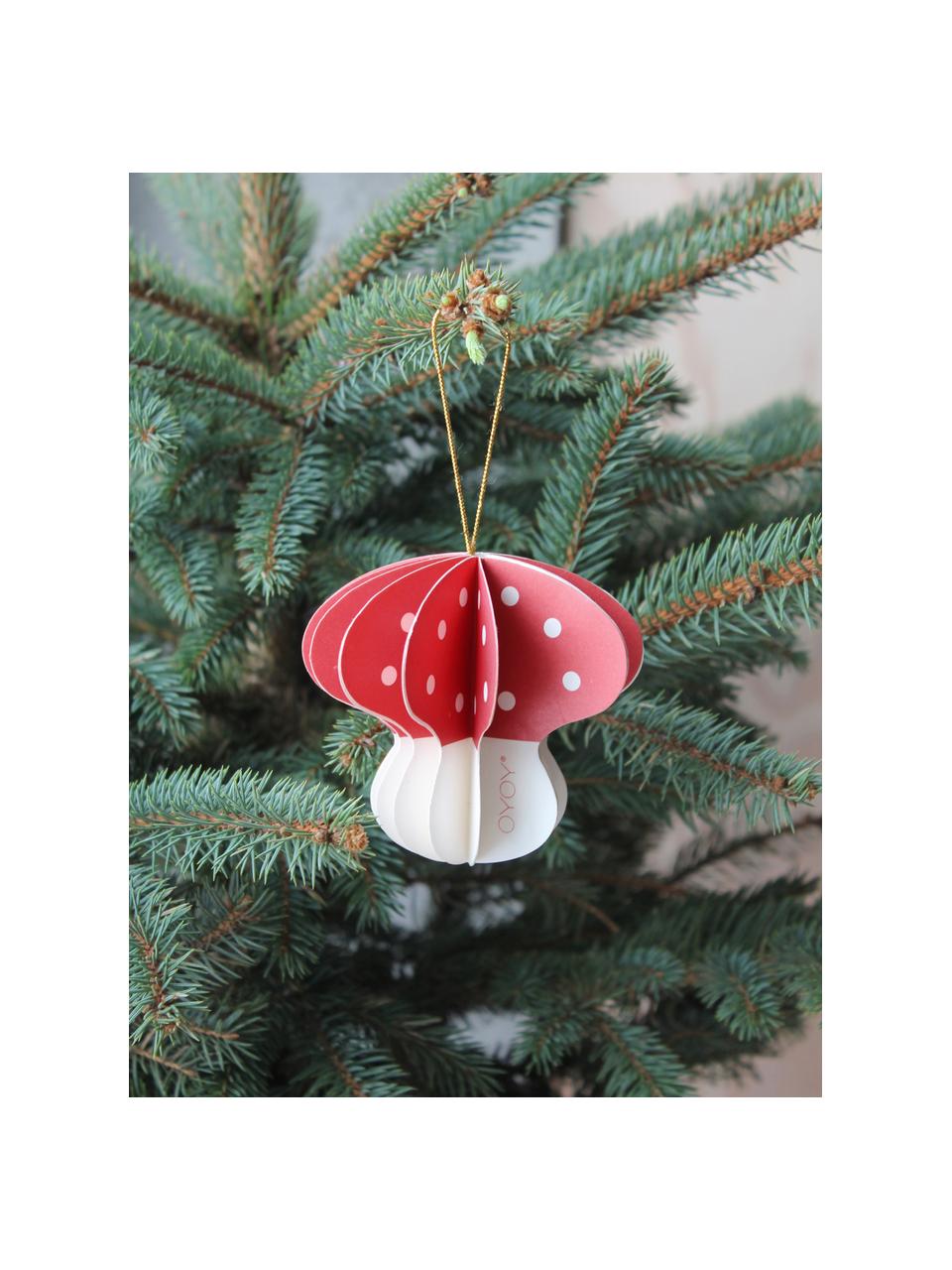 Décorations de sapin de Noël Mushroom, 3 pièces, Papier kraft, Rouge, blanc, Ø 9 x haut. 8 cm