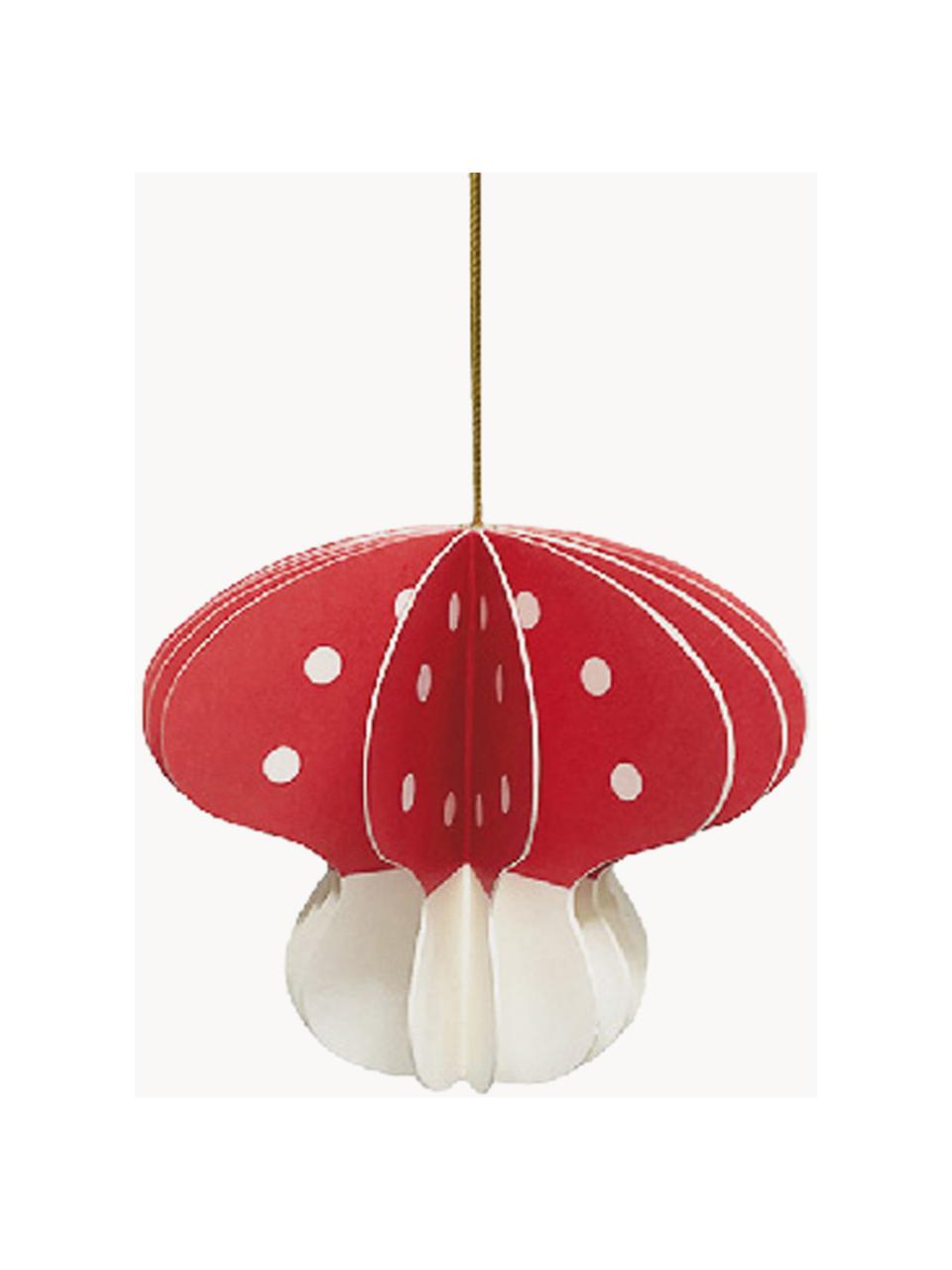 Ozdoby na vánoční stromeček Mushroom, 3 ks, Kraftový papír, Červená, bílá, Š 9 cm, V 8 cm