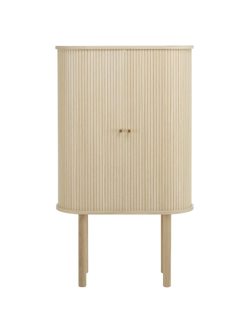 Holz-Highboard Calary mit geriffelter Front, Korpus: Mitteldichte Holzfaserpla, Beine: Massives Eichenholz, FSC-, Helles Holz, 75 x 130 cm