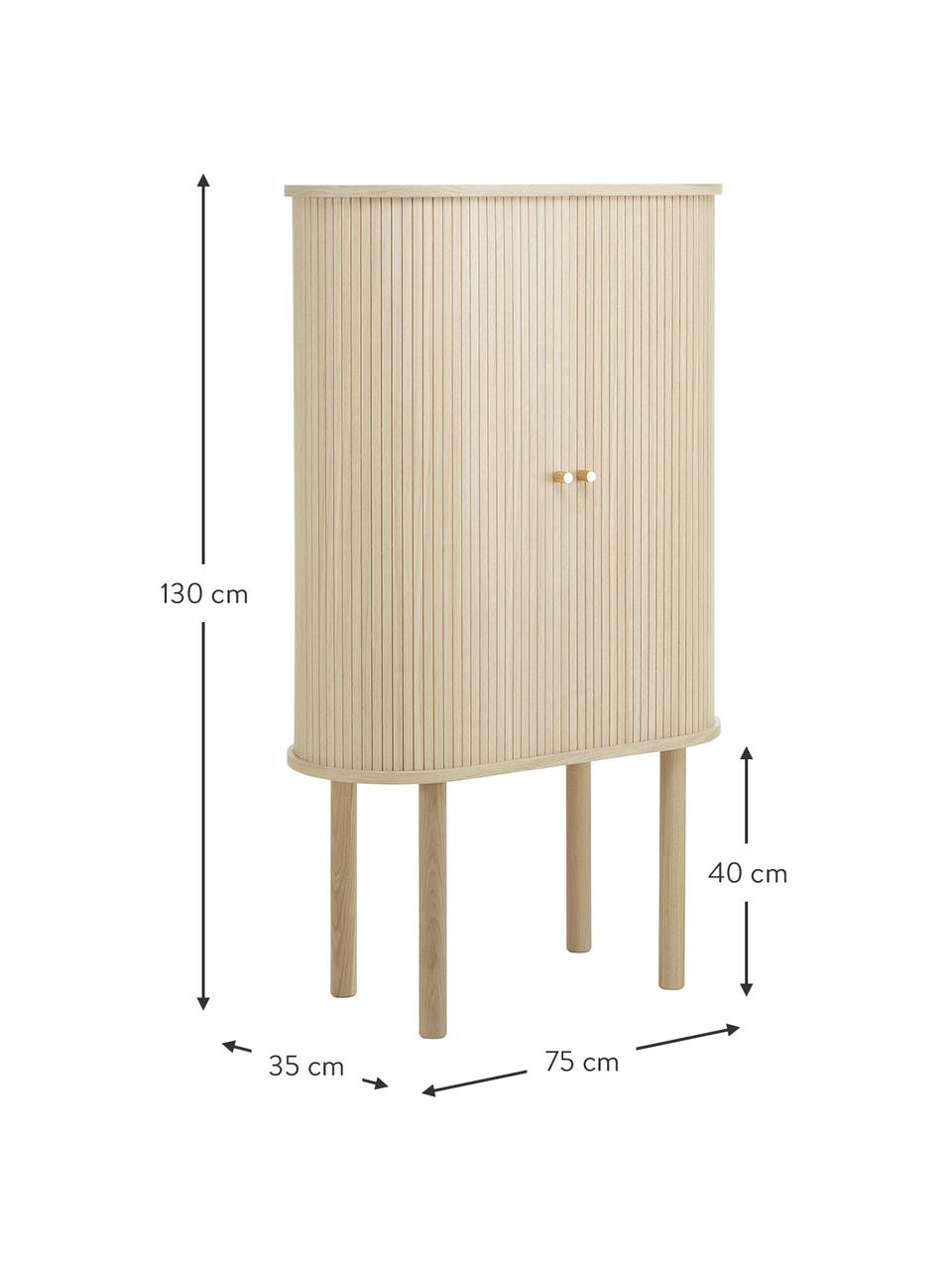 Holz-Highboard Calary mit geriffelter Front, Korpus: Mitteldichte Holzfaserpla, Beine: Massives Eichenholz, FSC-, Helles Holz, 75 x 130 cm