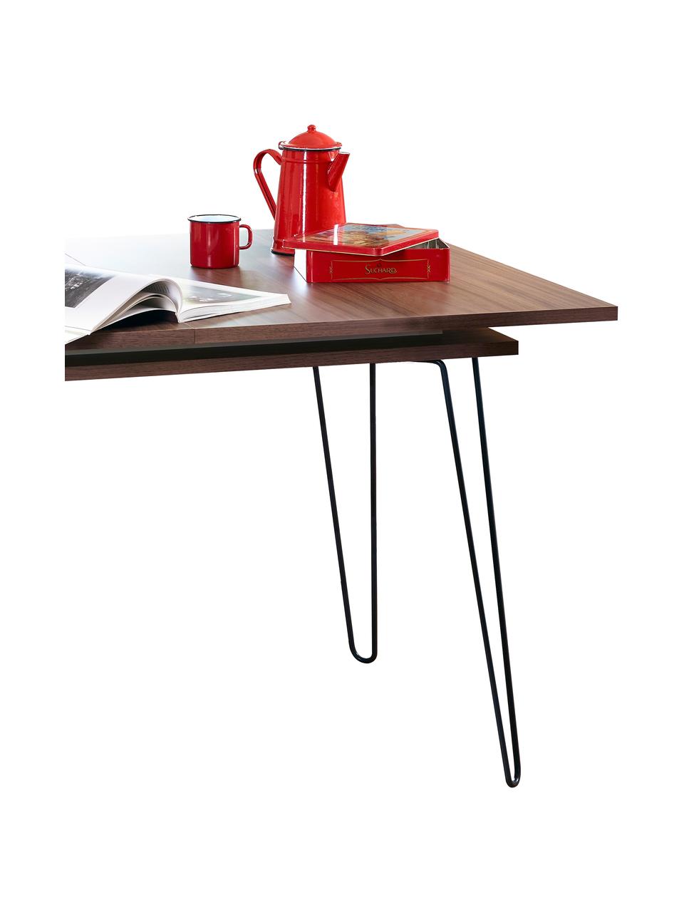 Table extensible avec pieds en métal Aero, 134 - 175 x 90 cm, Bois de noyer, larg. de 134 à 175 x prof. 90 cm