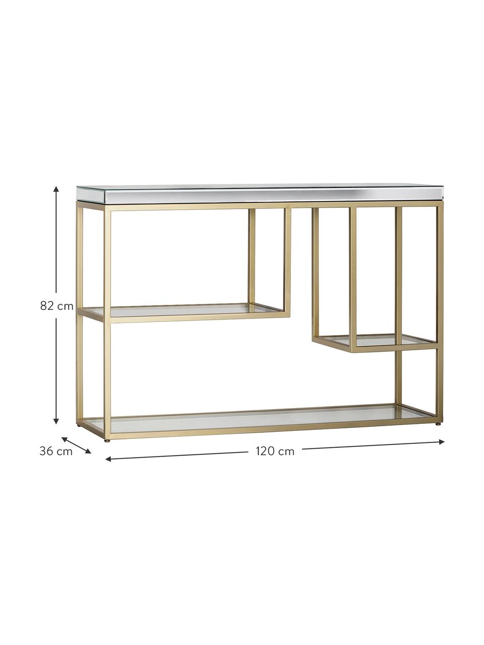 Consola de recibidor Pippard, con tablero de vidrio, Estructura: metal pintado, Estante: espejo de cristal, Champán, transparente, An 120 x Al 82 cm