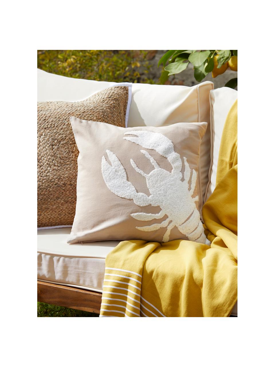 Poszewka na poduszkę z bawełny Lobster, 100% bawełna, Taupe, biały, S 40 x D 40 cm