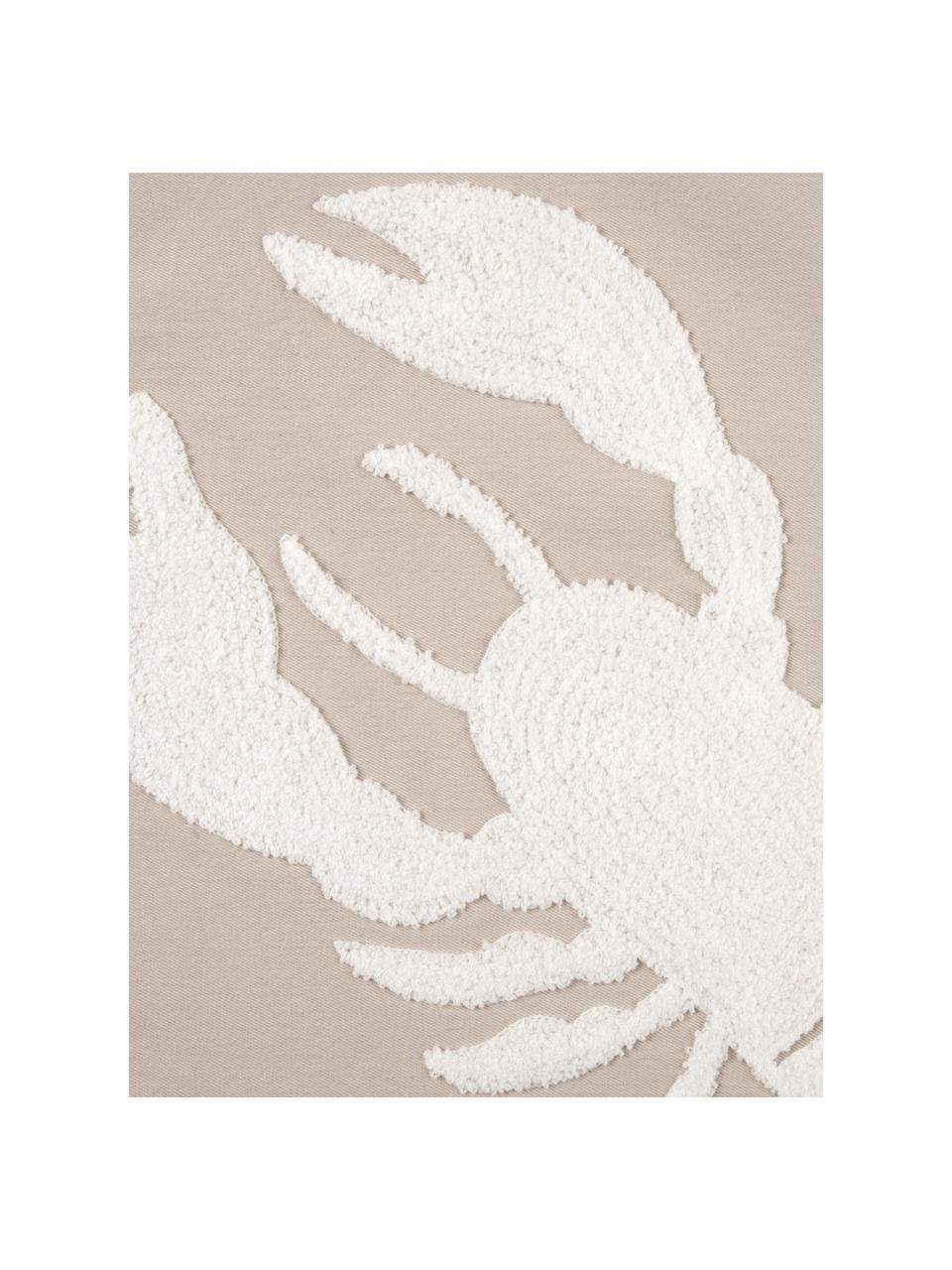 Baumwoll-Kissenhülle Lobster mit getuftetem Motiv, 100% Baumwolle, Taupe, Weiß, B 40 x L 40 cm