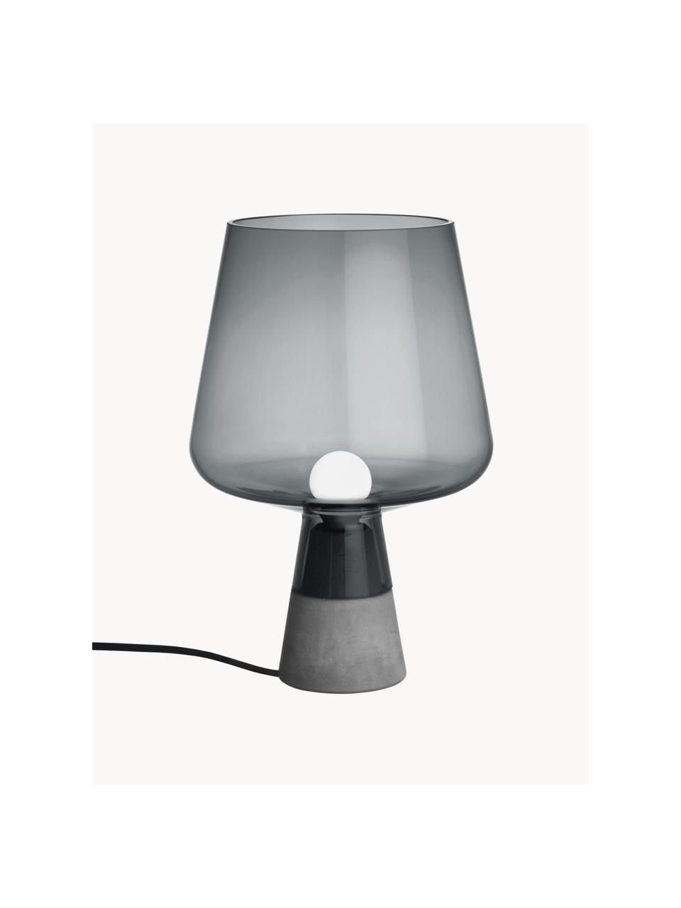 Lámpara de mesa pequeña soplada artesanalmente Leimu, Pantalla: vidrio tintado, Estructura: hormigón, Cable: plástico, Gris oscuro transparente, Ø 20 x Al 30 cm