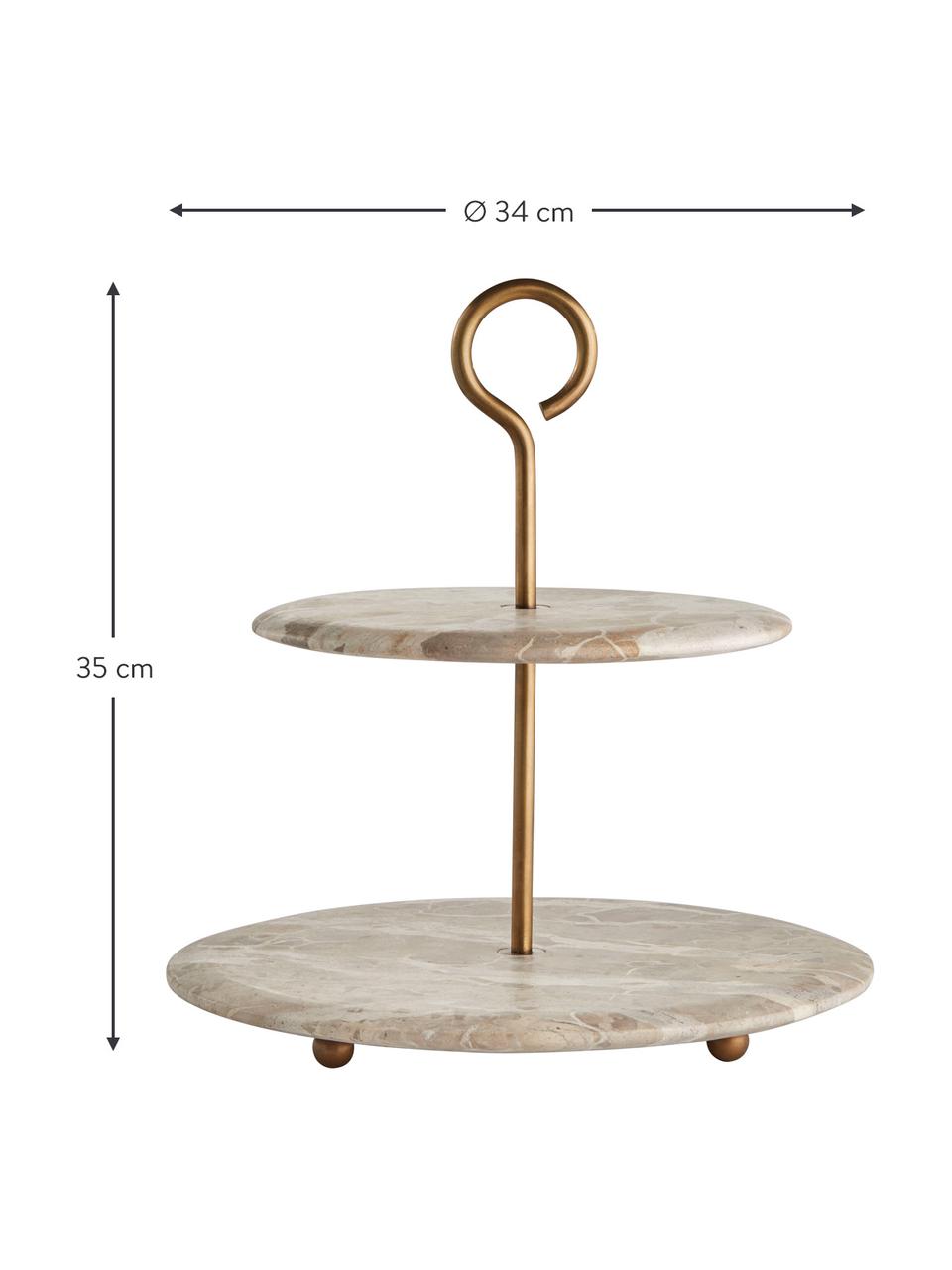 Fuente 2 pisos de mármol Ellia, Bandeja: mármol, Beige, dorado, Ø 34 x Al 35 cm