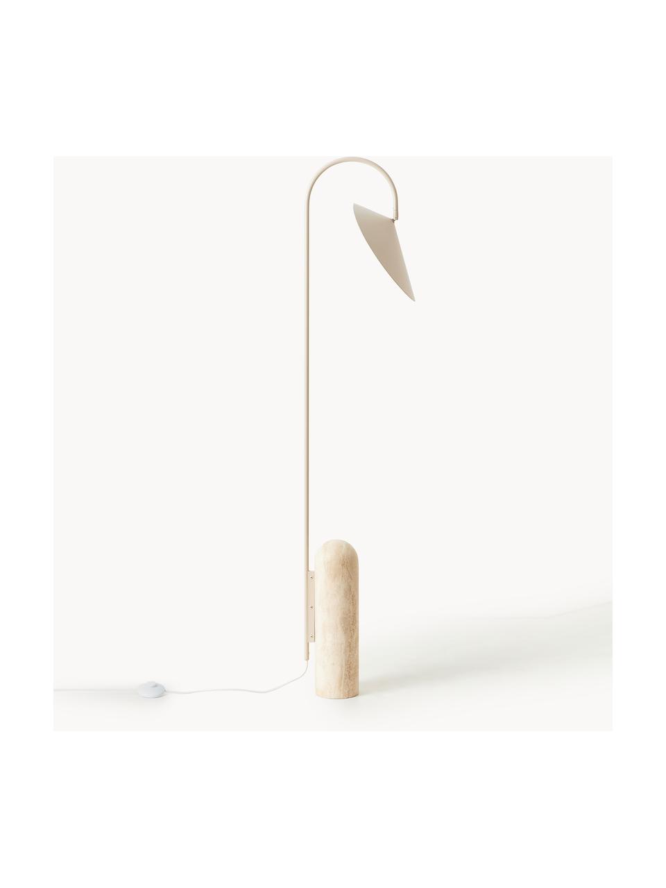 Lampada da terra con base in travertino Arum, orientabile, Paralume: alluminio verniciato a po, Struttura: ferro verniciato a polver, Piede: travertino, Bianco latte, travertino beige chiaro, Alt. 136 cm