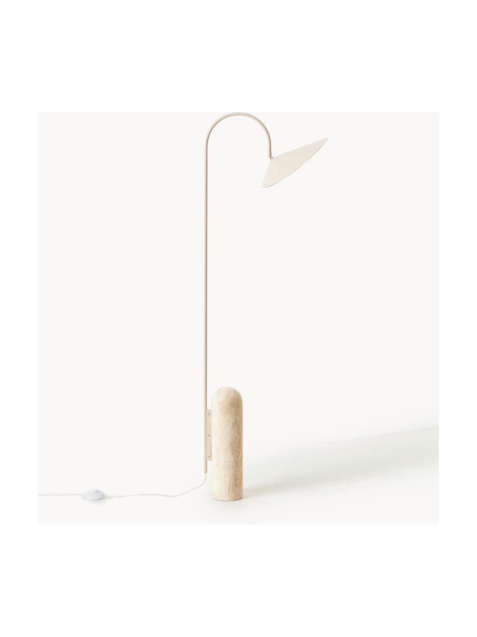 Lampada da terra con base in travertino Arum, orientabile, Paralume: alluminio verniciato a po, Struttura: ferro verniciato a polver, Piede: travertino, Bianco latte, travertino beige chiaro, Alt. 136 cm