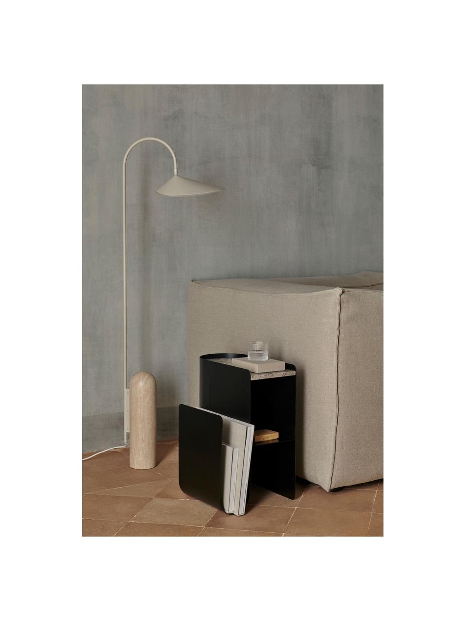 Lampada da terra con base in travertino Arum, orientabile, Paralume: alluminio verniciato a po, Struttura: ferro verniciato a polver, Piede: travertino, Bianco latte, travertino beige chiaro, Alt. 136 cm