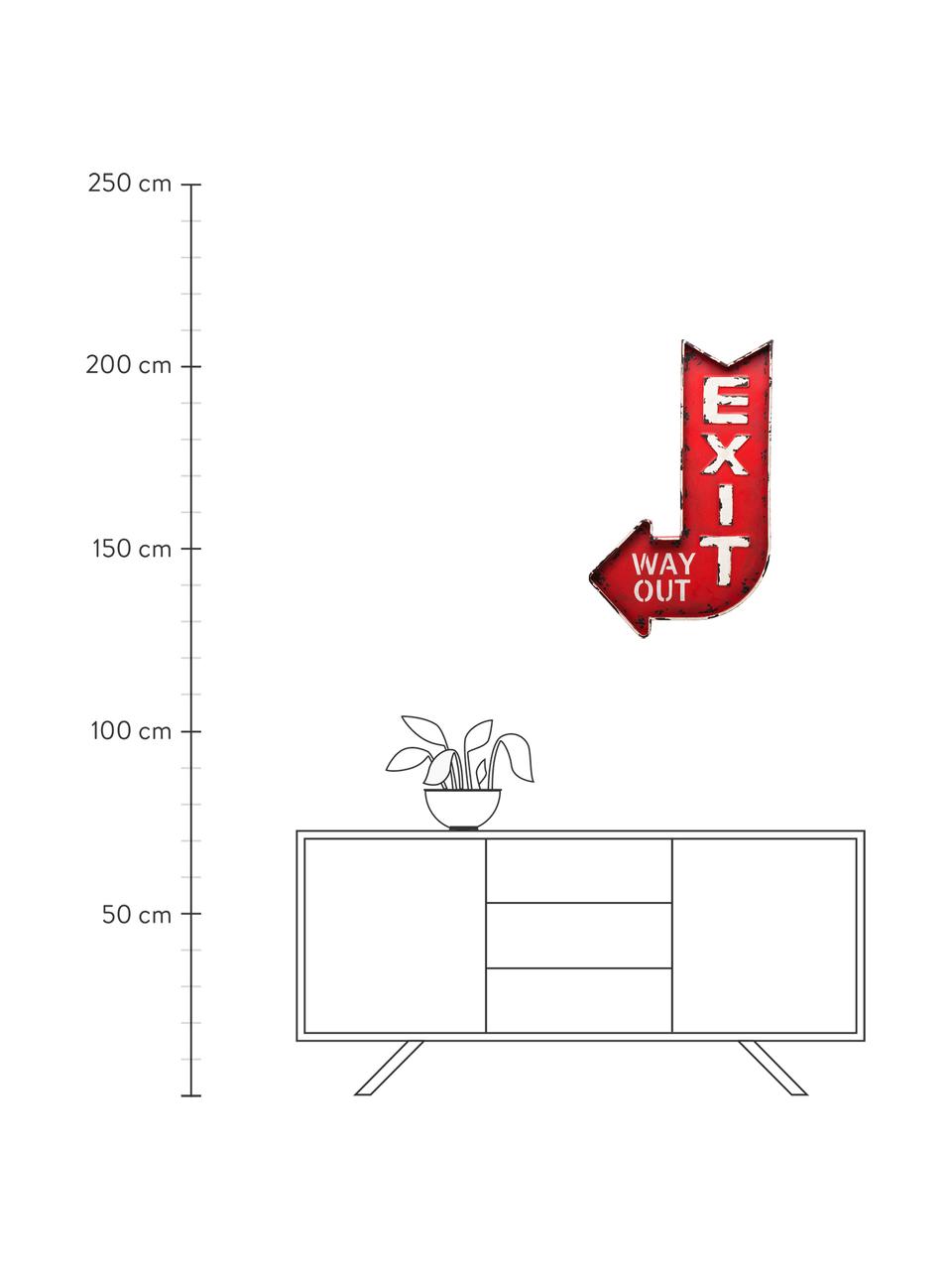 Grand objet mural Exit, Acier, revêtement par poudre, Rouge, blanc, larg. 50 x haut. 82 cm