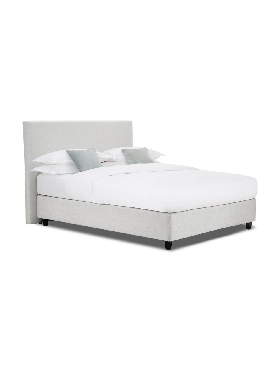 Letto boxspring premium in tessuto grigio chiaro Eliza, Materasso: nucleo a 5 zone di molle , Struttura: legno di pino massiccio, Piedini: legno di betulla massicci, Tessuto grigio chiaro, 140 x 200 cm, durezza 2