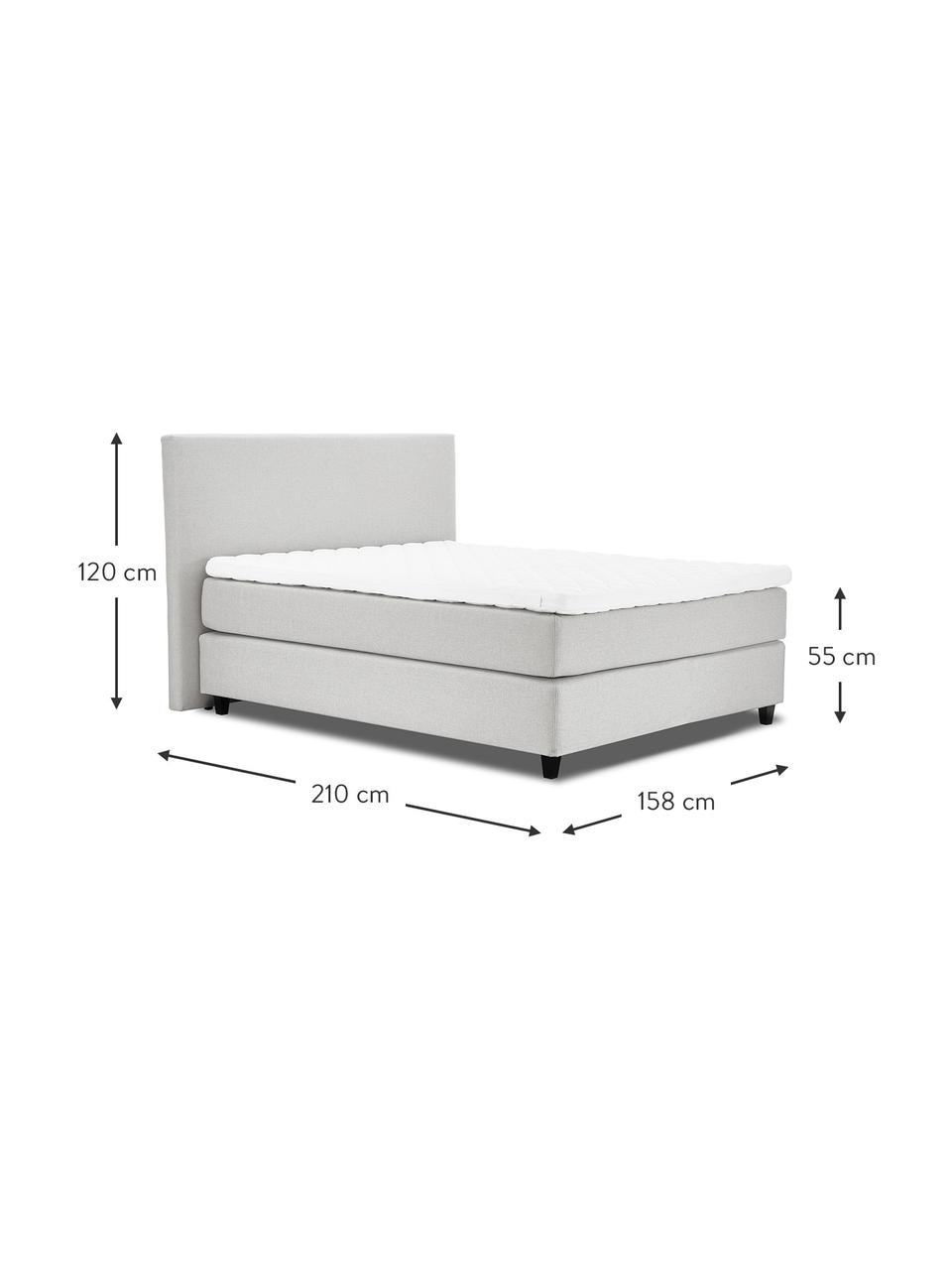 Letto boxspring premium in tessuto grigio chiaro Eliza, Materasso: nucleo a 5 zone di molle , Struttura: legno di pino massiccio, Piedini: legno di betulla massicci, Tessuto grigio chiaro, 140 x 200 cm, durezza 2