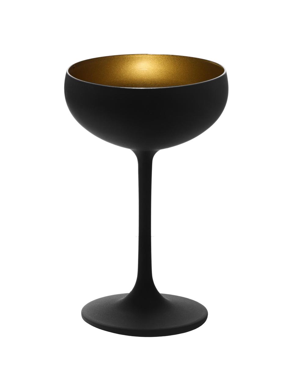 Kristallen champagneglazen Elements in zwart/goudkleurig, 6 stuks, Kristalglas, gecoat, Zwart, messingkleurig, Ø 10 x H 15 cm, 230 ml