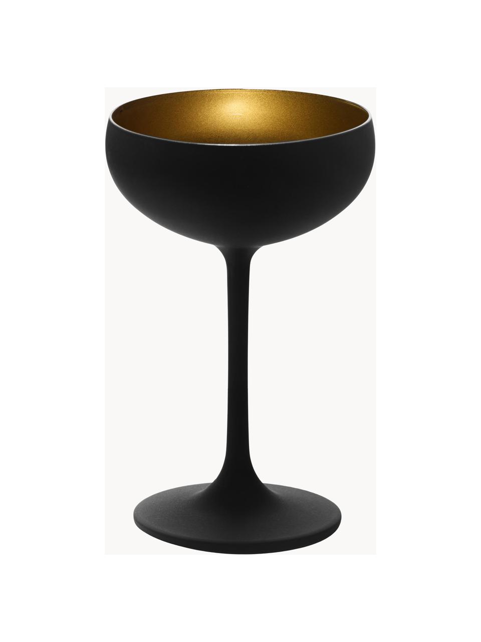 Copas pompadour de champán de cristal Elements, 6 uds., Cristal recubierto, Negro, dorado, Ø 10 x Al 15 cm, 230 ml
